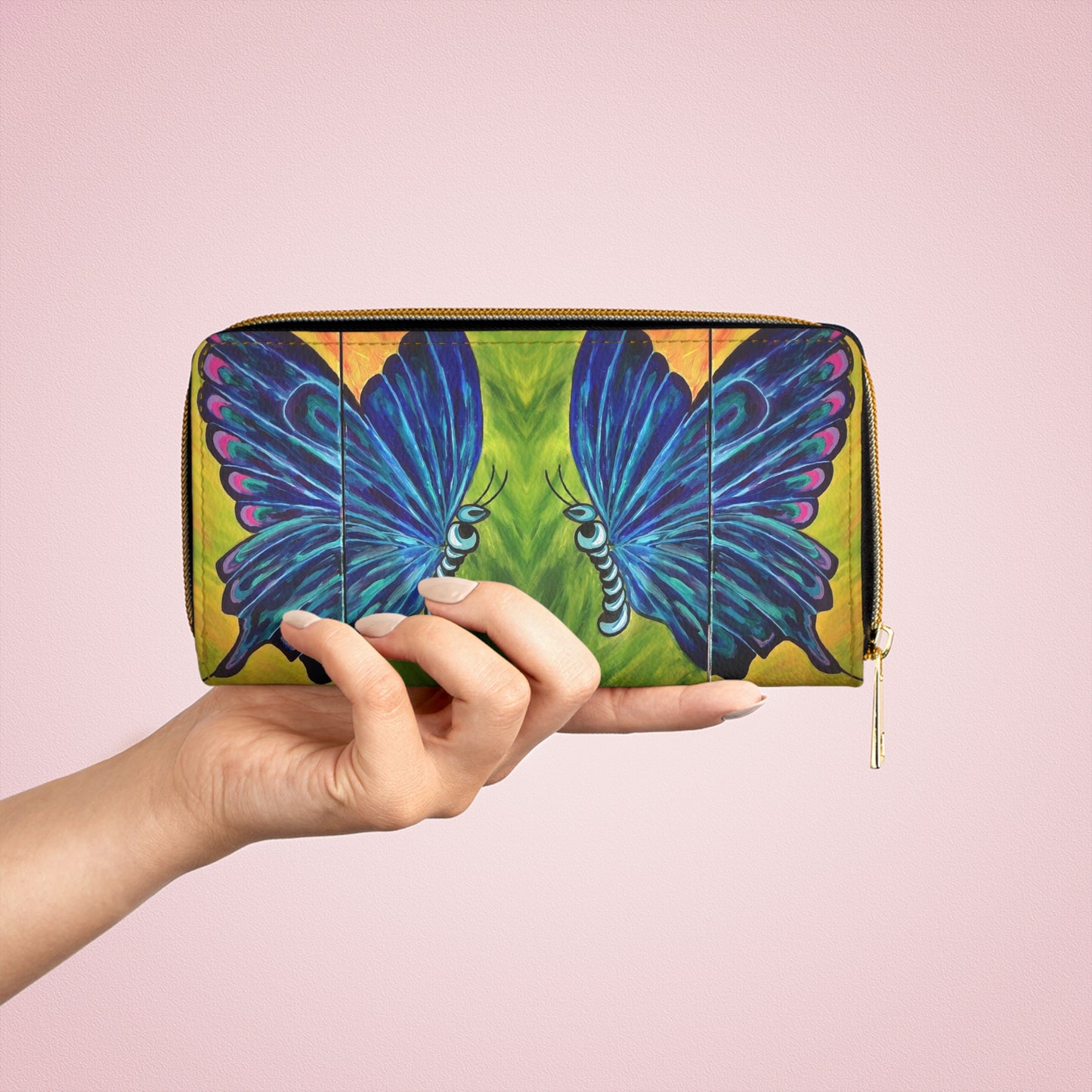 Painted Butterfly Zipper Wallet