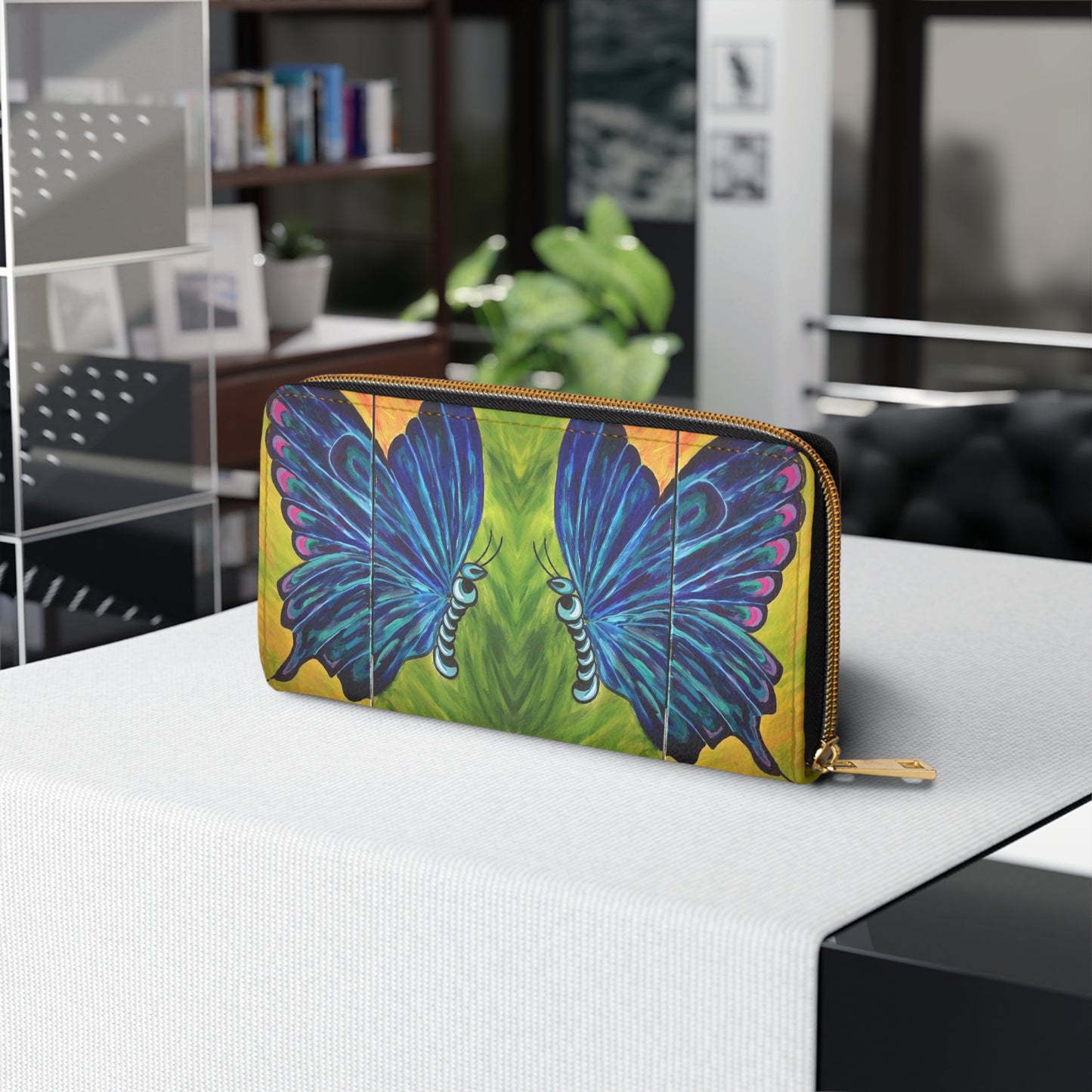 Painted Butterfly Zipper Wallet