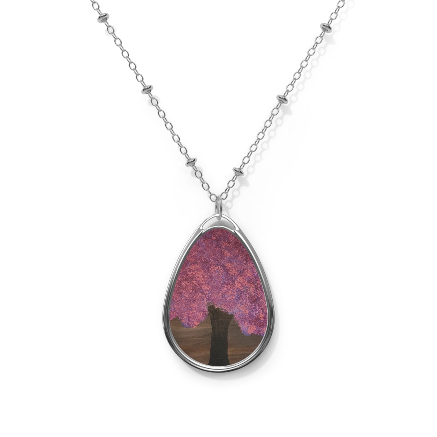 Painted Tree Oval Necklace