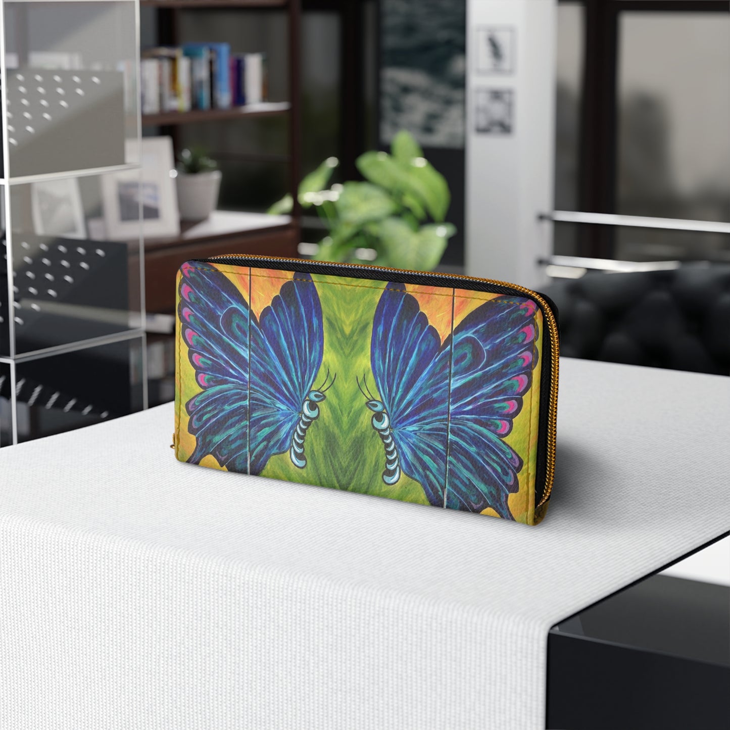 Painted Butterfly Zipper Wallet