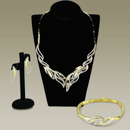 Gold+Rhodium Brass Set w/ Clear CZ