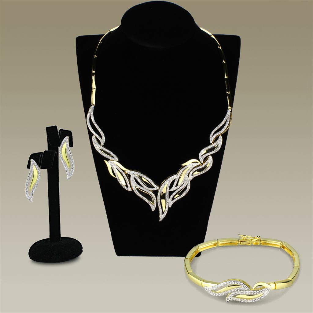 Gold+Rhodium Brass Set w/ Clear CZ