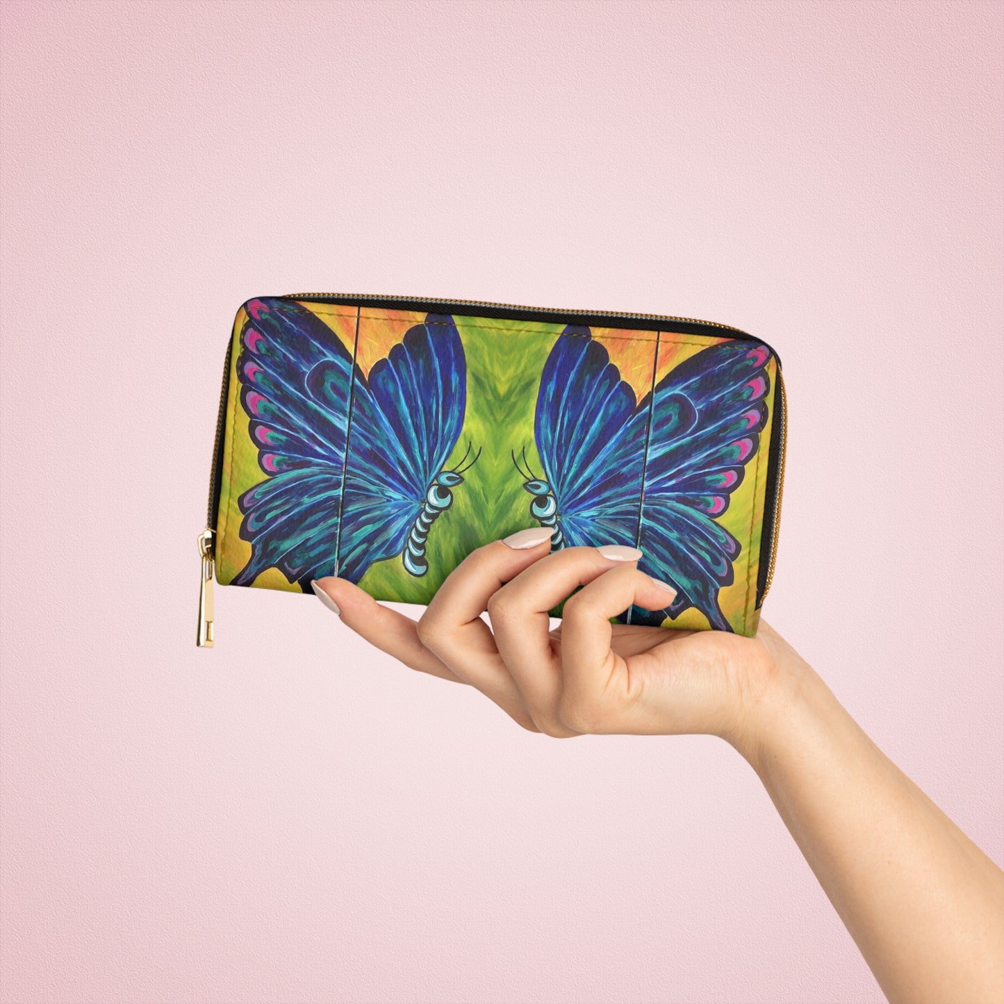 Painted Butterfly Zipper Wallet