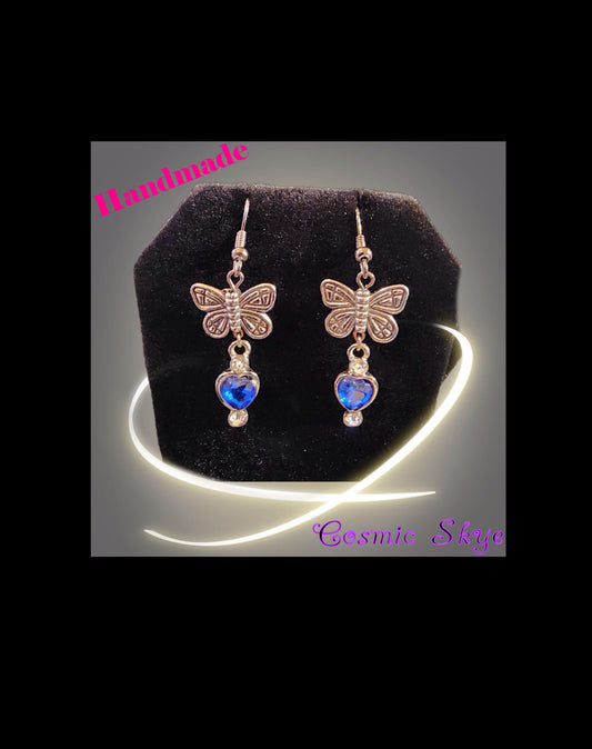 Butterfly & Blue Stone Earrings