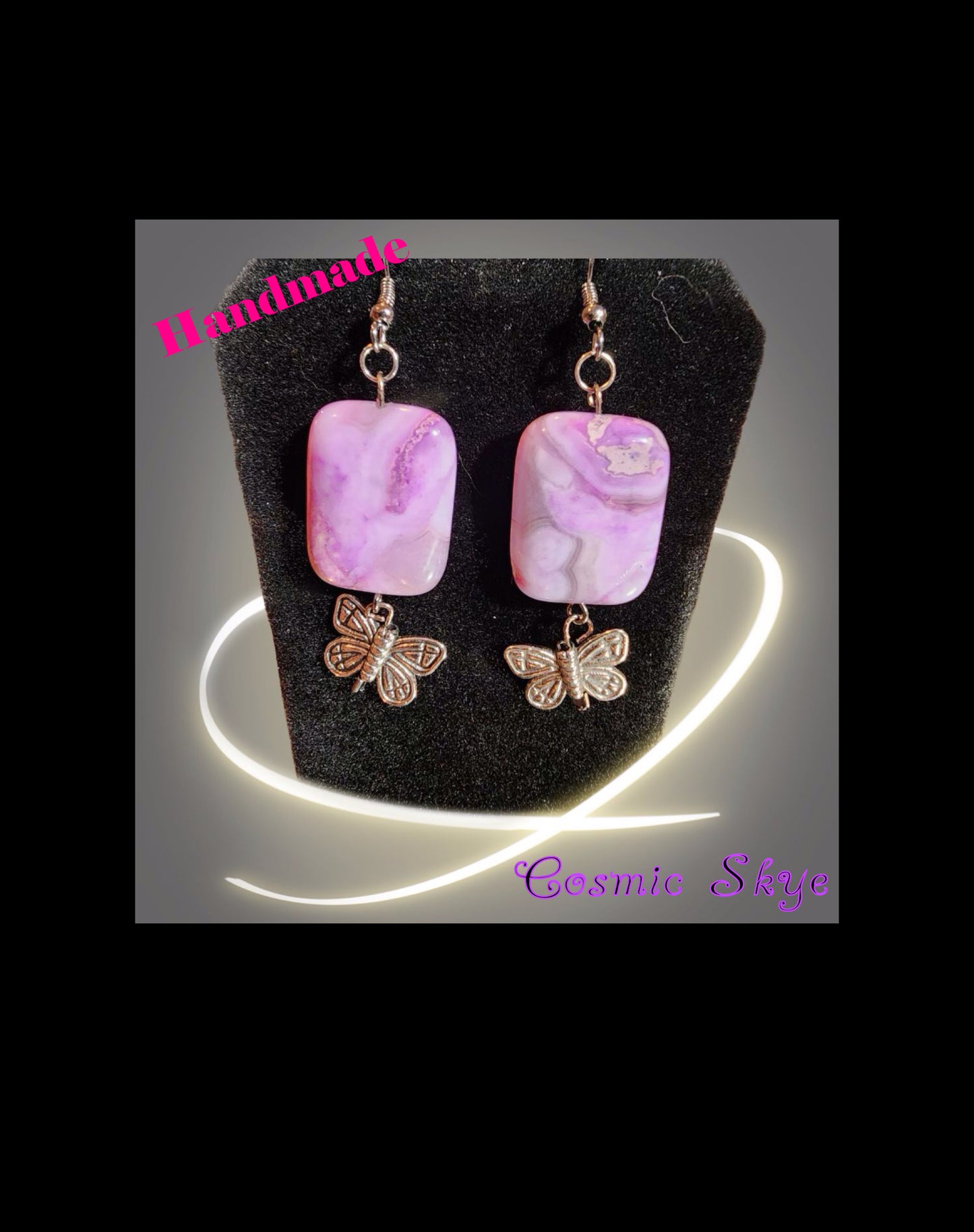 Pink Marble & Butterfly Earrings