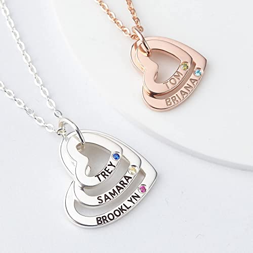 Mom Necklace With Birthstones, Kids Names Necklace, Heart Necklace