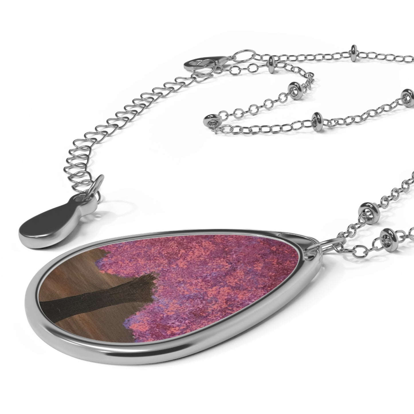 Painted Tree Oval Necklace