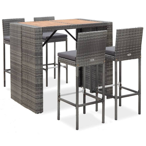 5 Piece Outdoor Bar Set Poly Rattan and Acacia Wood Black