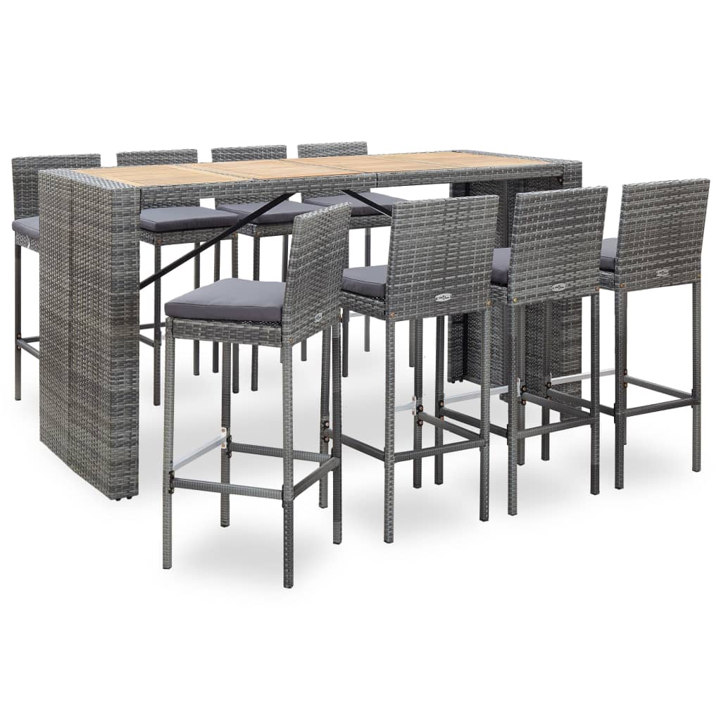 5 Piece Outdoor Bar Set Poly Rattan and Acacia Wood Black