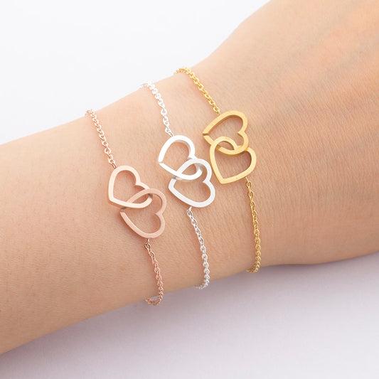 Double Heart Charm Bracelet SS