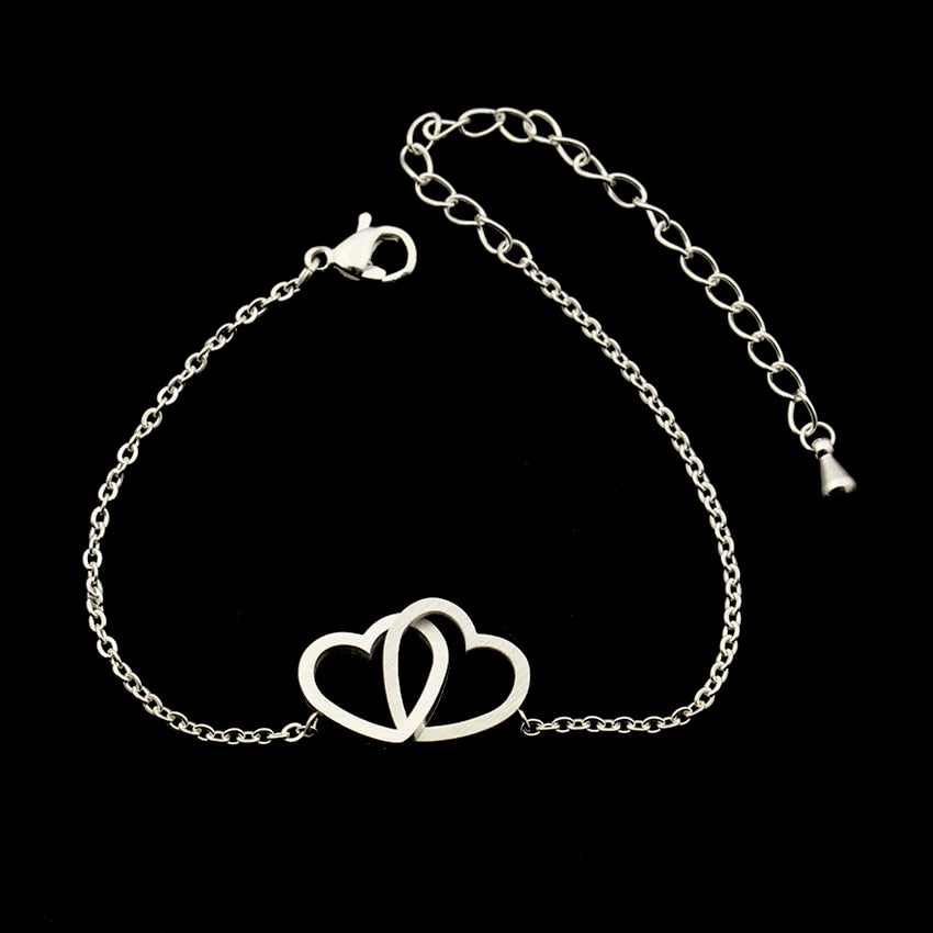 Double Heart Charm Bracelet SS