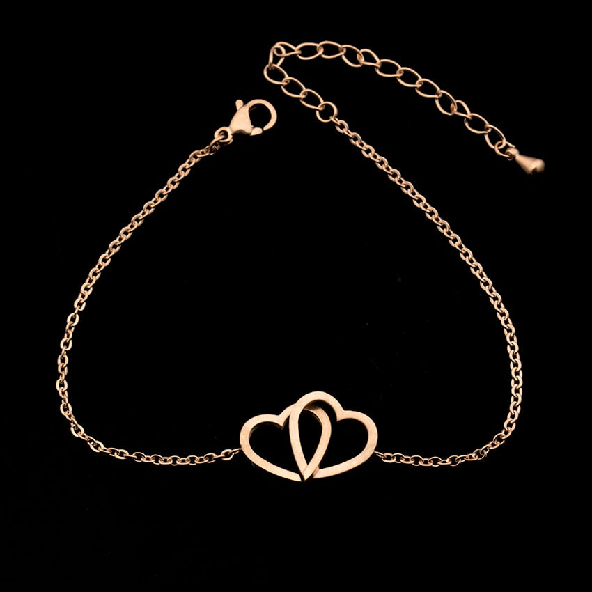 Double Heart Charm Bracelet SS