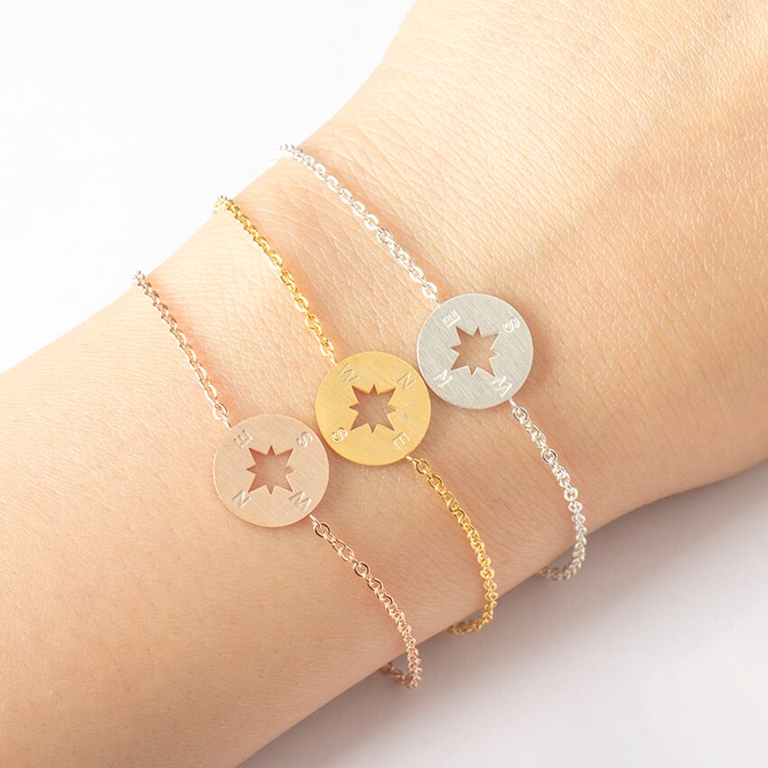 Gold Compass Bracelet SSDainty Disc