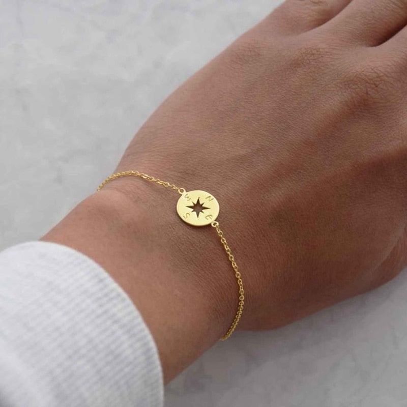 Gold Compass Bracelet SSDainty Disc