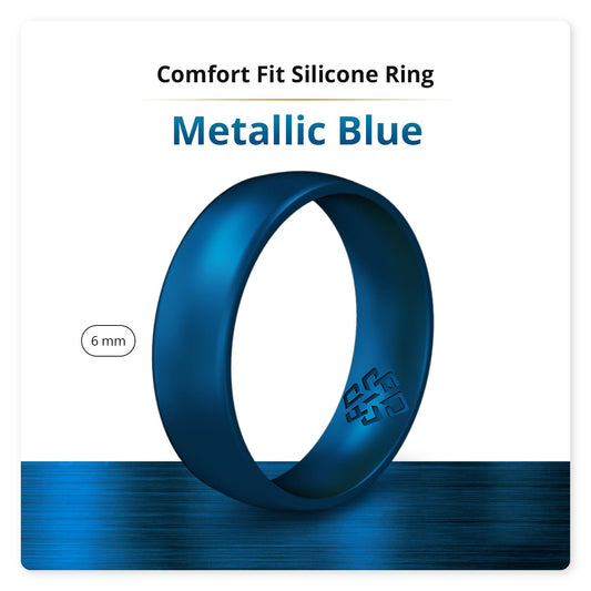 Metallic Blue Breathable Silicone Ring For Men and Women