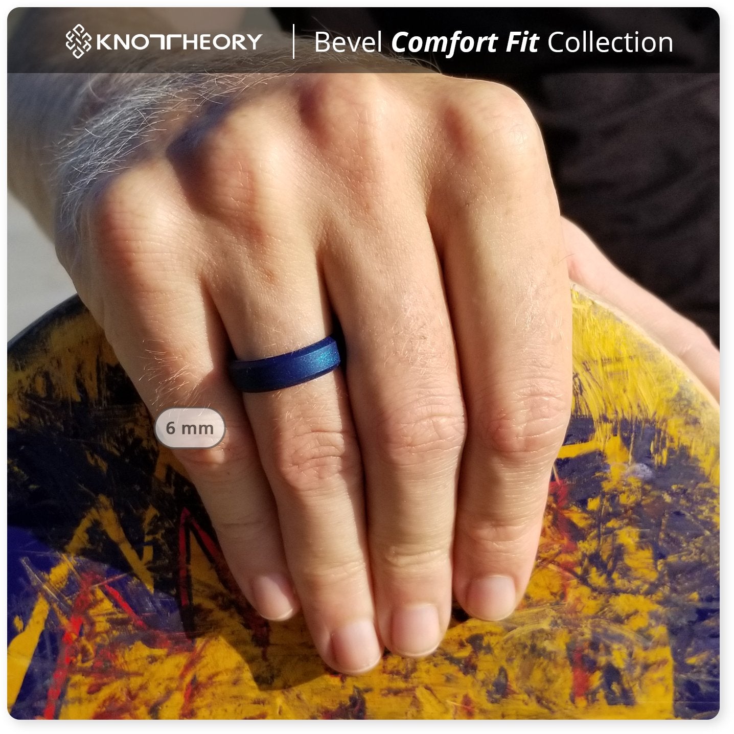 Metal Blue Bevel Edge Breathable Silicone Ring