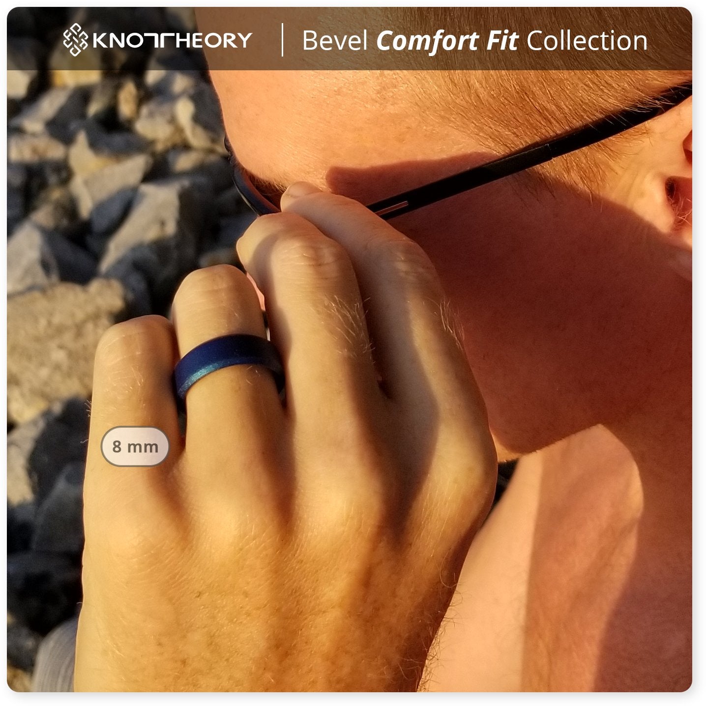 Metal Blue Bevel Edge Breathable Silicone Ring