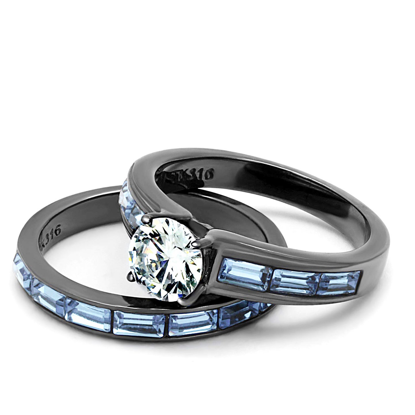 Women's Clear & Light Blue CZ Wedding Rings Set