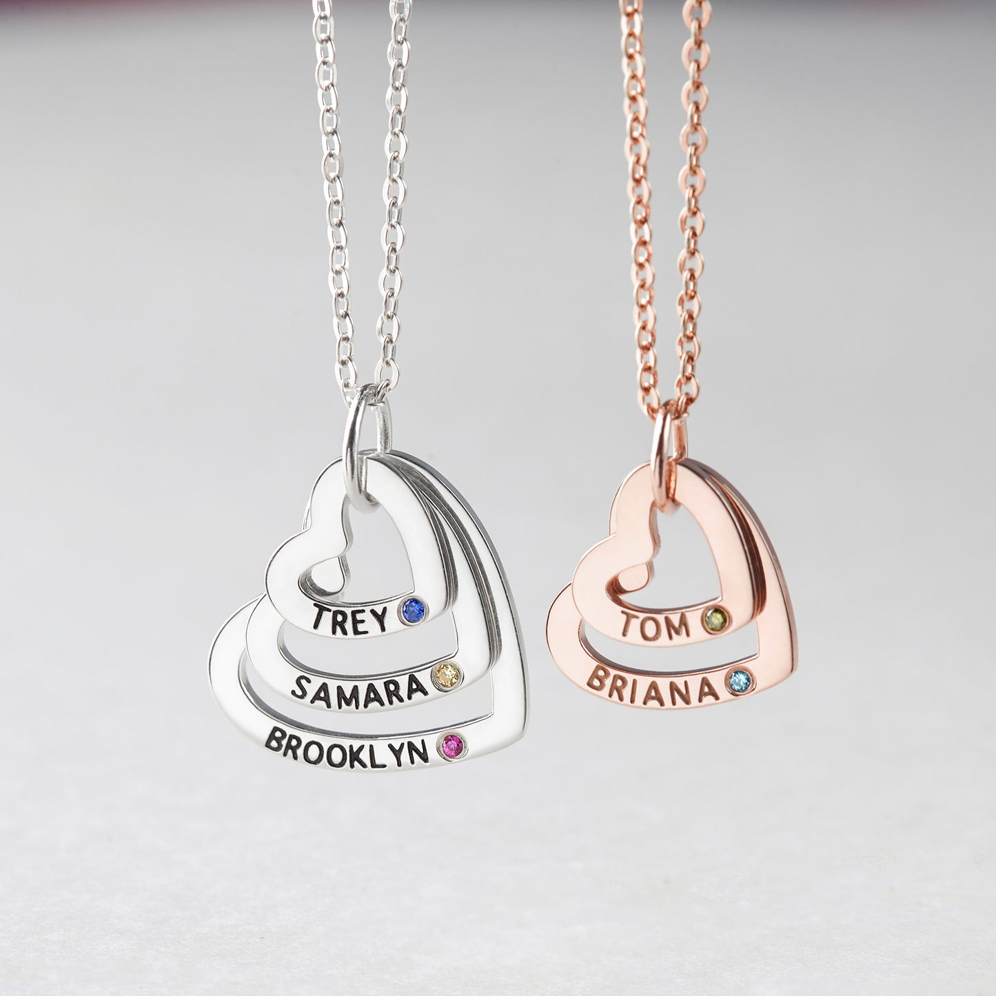 Mom Necklace With Birthstones, Kids Names Necklace, Heart Necklace