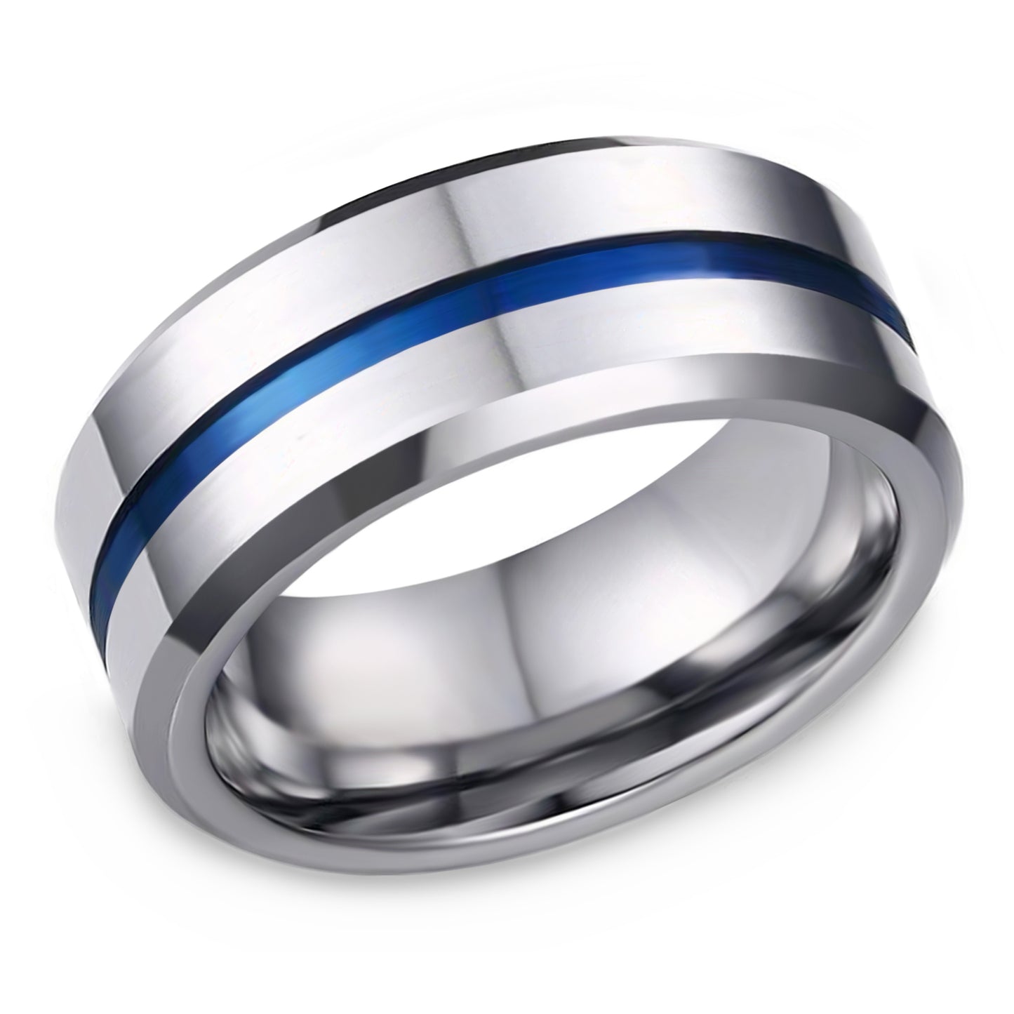 Men's 8mm Wide Blue Stripe Ring Band